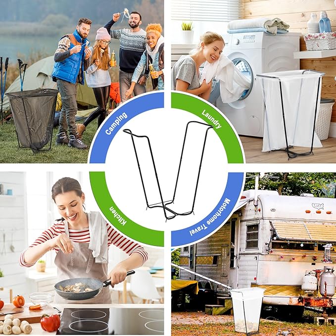 Gisafai 2 Pieces Metal Leaf Bag Holder Stand Portable Trash Bag Holder Frame Outdoor Holds 30-45 Gallons for Garden Garbage Lawn Yard Camping Leaves