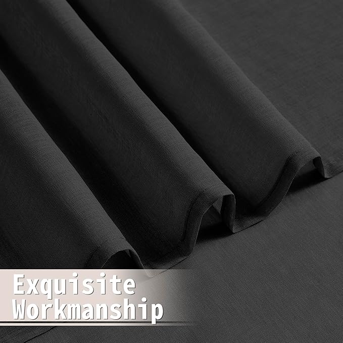 Tollpiz Small Sheer Curtain Linen Textured Curtain Sheers Doorway Light Filtering Voile French Door Rod Pocket Curtains Patio Glass Door, 25 x 40 inches Long, Black, Set of 1 Panel
