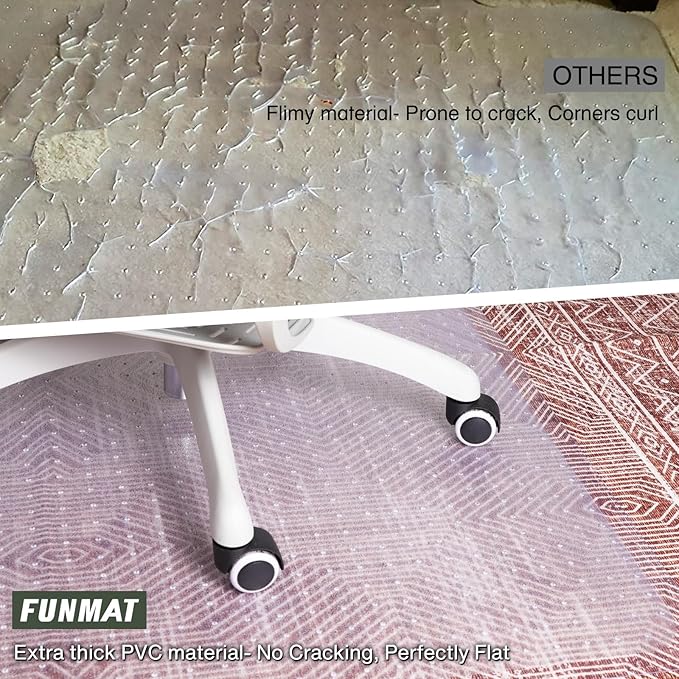Chair Mat for Carpet, 45" x 53" Easy Glide Desk Chair Mat for Carpeted Floors, Beveled Edge Vinyl Mat with Grips, Heavy Duty Carpet Protector for Home Office, Clear(with Lip)