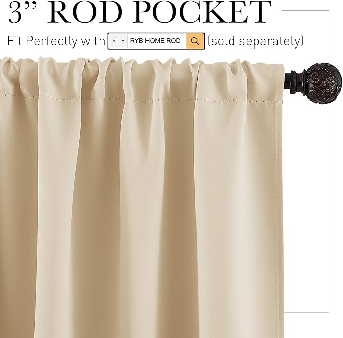 RYB HOME Blackout Curtains 84 inches Long 2 Panels Set for Living Room, Thermal Insulating Privacy Curtains & Drapes for Doorway Temporary Door Alternative Accordion Door, W 42 x L 84, Biscotti Beige