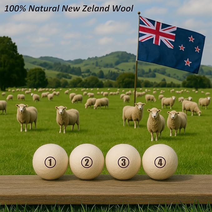 Sheep Wool Dryer Balls 4 Pack L(2.3") Premium Natural Fabric Softener, Reusable Laundry Dryer Balls for Reducing Drying Time, Static and Wrinkles, Eco-Friendly – 100% New Zealand Wool