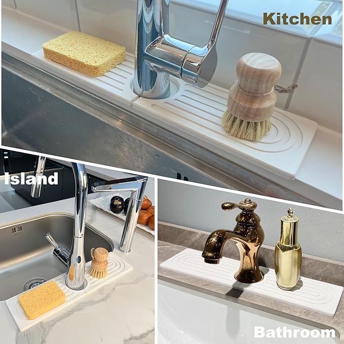 Bar Soap Holder, Diatomite Quick Drying Tray, Kitchen Drying Mat, Faucet Splash Guard for Bathroom Counter, Faucet Mat, Bathroom Tray, Drying Mat, Bathroom Decor (WHITE, 15.8 * 4")