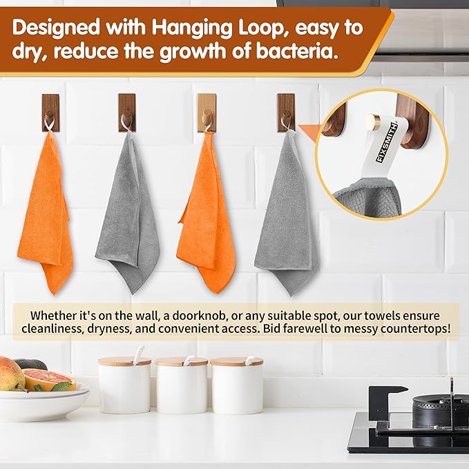 FIXSMITH Microfiber Cleaning Cloth -Pack of 8, Highly Absorbent Cleaning Rags(Grey&Orange), 16"X12" All Purpose Cleaning Towels for Housekeeping, Kitchen, Car, Reusable Microfiber Towels
