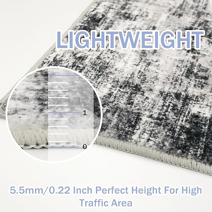 IOHOUZE Abstract Runner Rug 3x14 Ft Washable Runners for Hallways, Non Slip Kitchen Runner Printed Faux Wool Entryway Runner Indoor, Modern Abstract Floor Carpet for Hall Stair, Black Grey