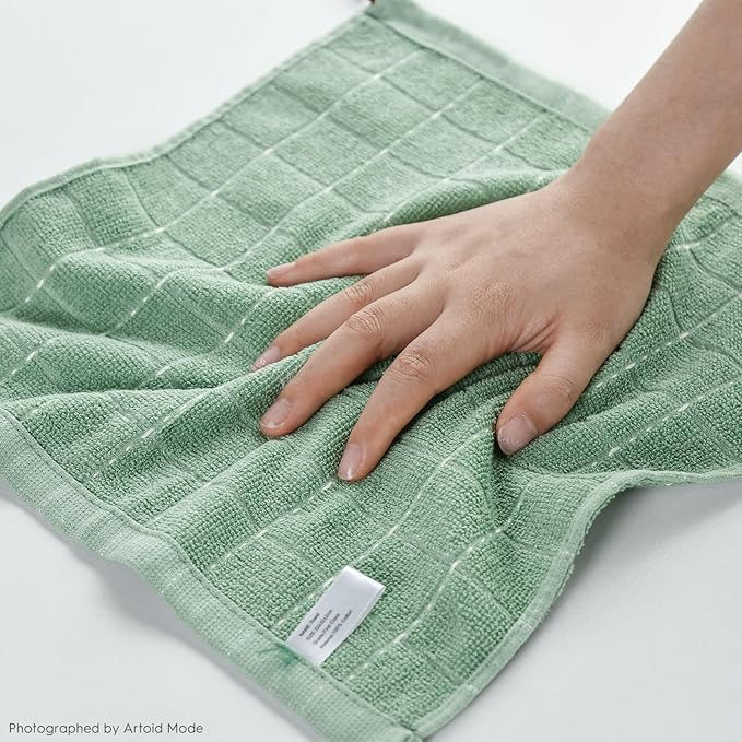 Artoid Mode Checkered Designed Cotton Light Green Terry Kitchen Dish Cloths, 12x12 Inch Soft Absorbent Quick Drying Cleaning Kitchen Rags Set of 6