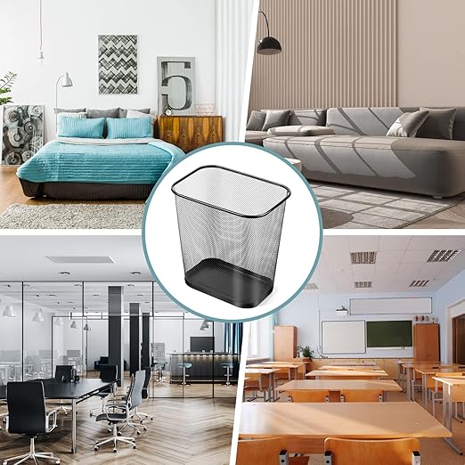 Nuanchu 6 Pcs Mesh Square Trash Cans 4 Gallons Wire Wastebasket for Home Black Metal Office Garbage Cans Rectangular Trash Bin for Kitchen Bathroom Bedroom, 11.7 x 8.5 x 11.8 Inch (Black)