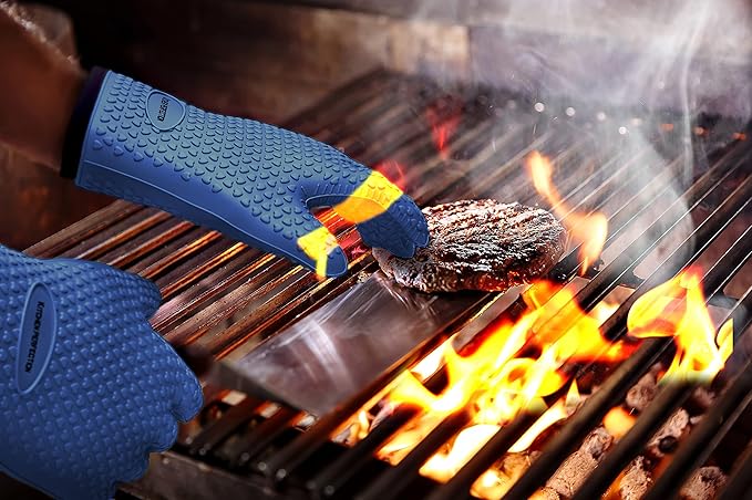 KITCHEN PERFECTION XL Silicone Smoker Oven Gloves-Extreme Heat Resistant BBQ Gloves-Handle Hot Food Right on Your Grill Fryer&Pit|Waterproof Grilling Cooking Baking Mitts|Superior Value Set+3 Bonuses