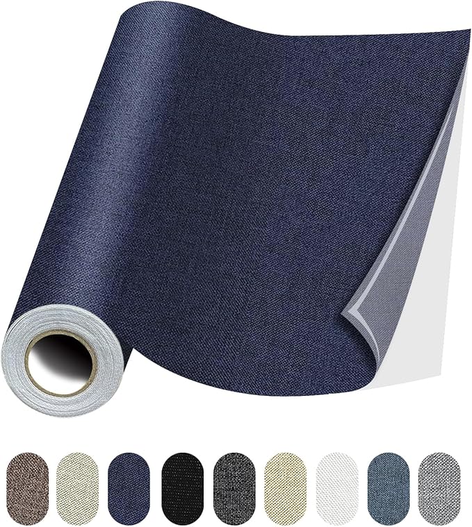 Fabric Repair Patches, Linen Repair Tape Self-Adhesive Fabric Patches Durable, DIY Large Linen Tape for Sofa, Couches, Furniture, Chair, Clothing （3.5X79 Inch, Dark Blue）