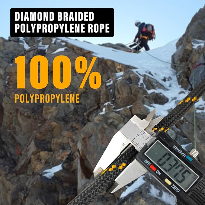 Diamond Braided Polypropylene Rope Nylon Rope Mix Thick Heavy Duty Ropes 3/8'' 100ft High Strength Perfect for Clothesrope Camping Hiking and Other Outdoor Activities Black