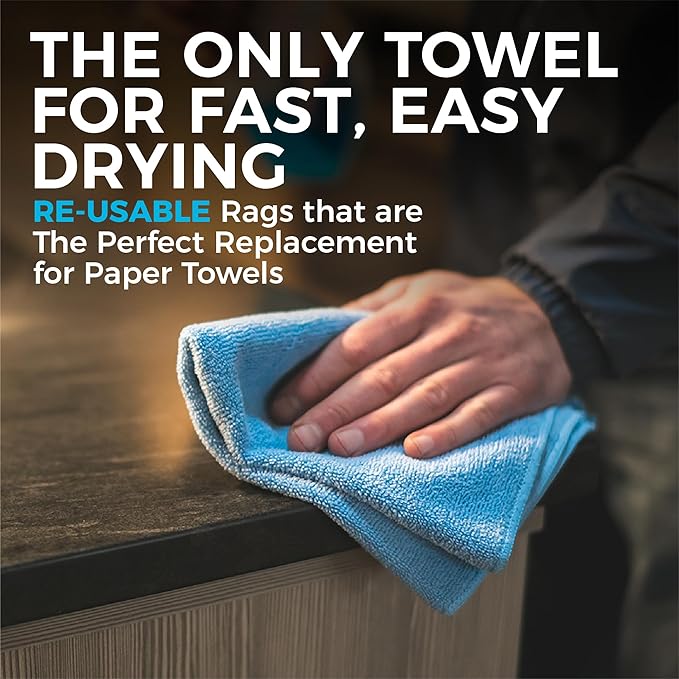 The Rag Company - All-Purpose Microfiber Terry Cleaning Towels - Commercial Grade, Highly Absorbent, Lint-Free, Streak-Free, Kitchens, Bathrooms, Offices, 300gsm, 14in x 14in, White (12-Pack)
