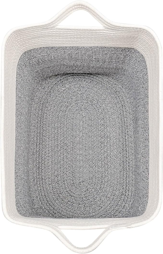 Storage Baskets for Clothes Fabric Cotton Rope Storage Basket with Handles, Decorative Woven Basket for Living Room,Closet Organizer Blankets, and 2bags (Silver Gray, L17.8×W12.5×H17.9)