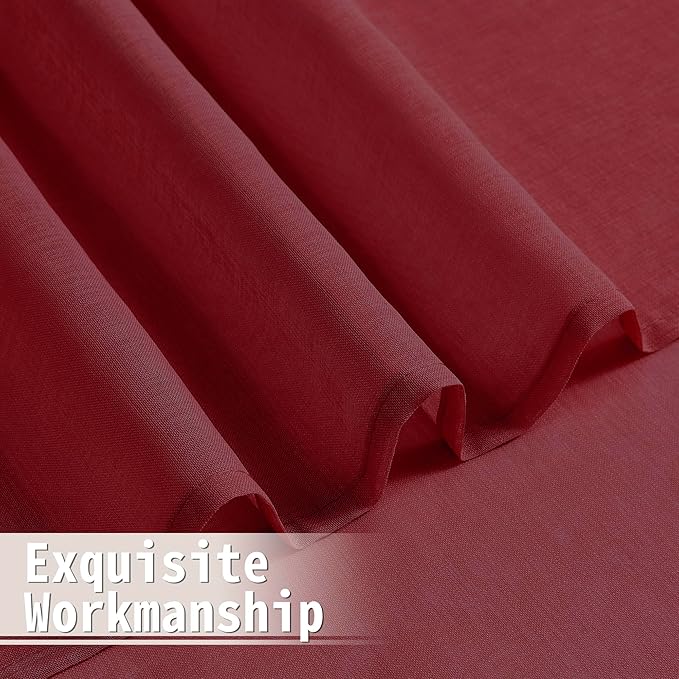 Tollpiz Sheer Door Curtain Closet Linen Textured Curtains Sheer Doorway Light Filtering Voile Patio Glass Door Rod Pocket Curtain French Door, 54 x 72 inches Long, Burgundy Red, Set of 1 Panel