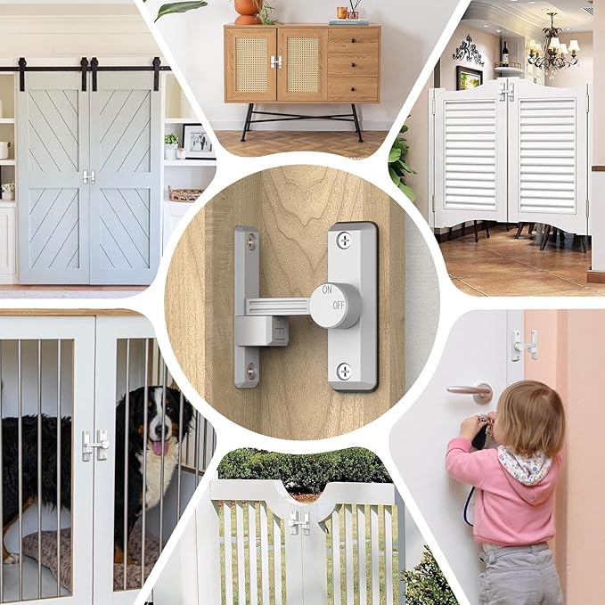 Barn Door Lock Latch, 90/180 Degree Flip Sliding Door Latch for Garage, Bedroom, Cabinet, Sturdy Zinc Alloy Security 90 Degree Lock (White-2 Pcs)