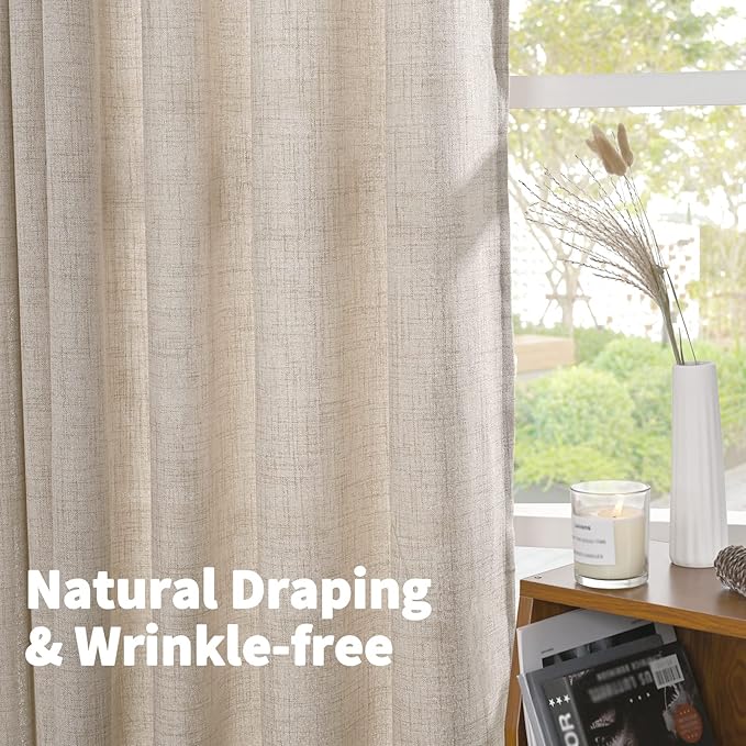 YoungsTex Natural Linen Curtains 84 Inches for Living Room Back Tab and Rod Pocket Textured Window Drapes for Bedroom Dining Farmhouse Light Filtering, 42 X 84 Inch, 2 Panels