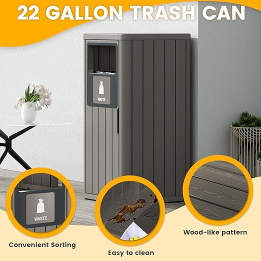 Outdoor Trash Can, Waterproof Resin Garbage Can Indoor and Outdoor Use, Durable & Weather-Resistant Commercial Garbage Can, Outside Trash Bin for Patio, Kitchen