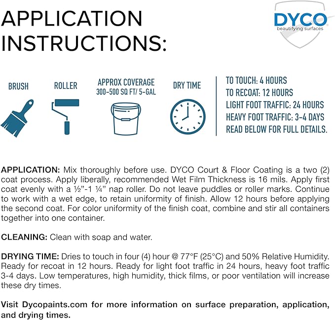 DYCO Court & Floor Anti-Slip Coating - Slip-Resistant Pavement, Cement & Concrete Paint for Pickleball, Tennis & Basketball Courts, Exceeds ADA Standards for Safety Areas (Red Currant, 5 Gallons)