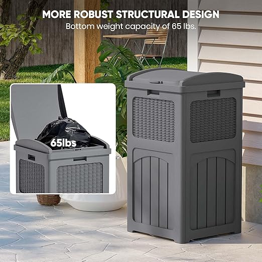 Patiowell 36 Gallon Outdoor Trash Can, Resin Outdoor Garbage Can with Lid for Patio, Backyard, Deck, Gray