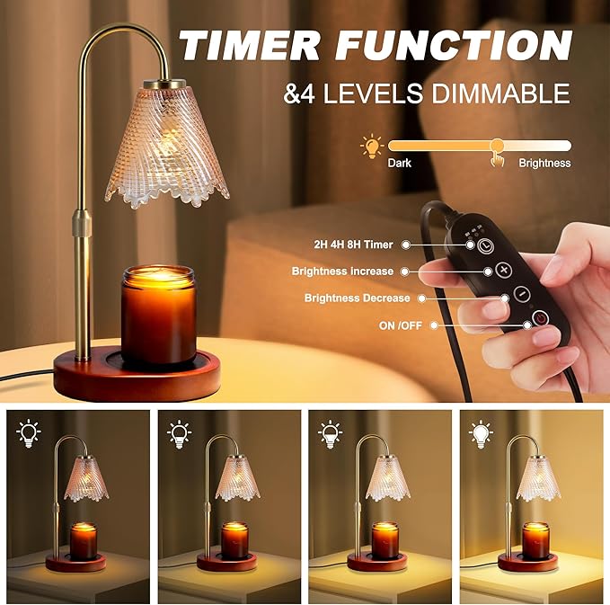 Candle Warmer lamp with Timer & Dimmer Birthday Gifts for Women Mom, House Warming Gifts New Home Decor, Wax Melt Warmer for Jar Candles, Home Bedroom Decor with 2 Bulbs(Leafy Amber)