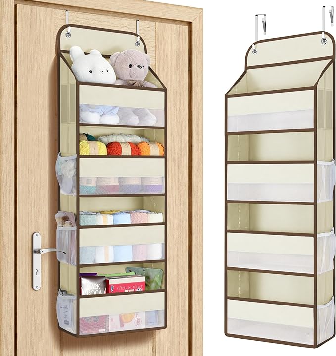 Yecaye Over The Door Organizer, Heavy Duty Hanging Organizers and Storage with 4 Large Capacity Pockets, Swing-Proof Behind The Door Storage for Bathroom Nursery Bedroom Dorm Closet, Beige