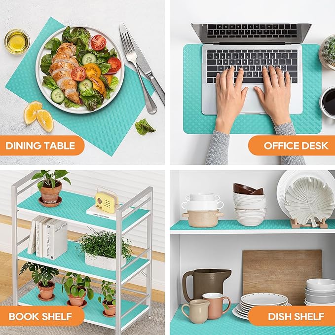 Blue Shelf Liners for Kitchen Cabinets Refrigerator Liners Waterproof & Oil-Proof Kitchen Cupboard Liner Drawer Mats EVA Material Non Adhesive Fridge Liner for Shelves 23.6 x 393.7 Inches