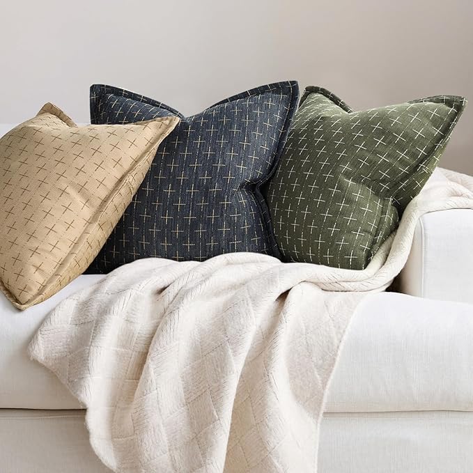 ZWJD Pillow Covers 24x24 Set of 2 Soft Polyester Textured Pillow Covers with Stylish Flange Edge Cozy Farmhouse Throw Pillows for Couch Bed Sofa Living Room