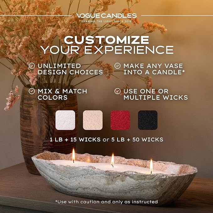 Vogue Candles 5LB Candle Sand with 50 Wicks for Custom Candle Making | Bulk Refillable Plant-Based Granules | Unscented, Clean Burn, Smoke-Free, Vegan Candle Refill Kit- Orange
