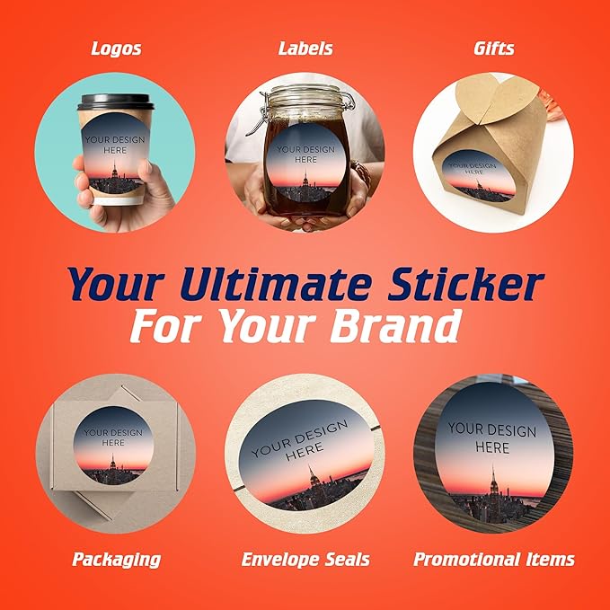 100 Custom Vinyl Stickers - Upload Your own Image, Text, Design, Logo - Personalized Logo Labels for Handmade, Packaging, Bottle, Jars, Candle, Brand Stickers (City, 6x6)