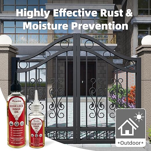 Realth Garage Door Lube -Door Hinge Lubricant for Metal Parts, Locks, Chains, Keyholes - Long-Lasting, Non-Toxic, Rust-Resistant Liquid Penetrating Oil with Precision Oiler Needle (30ml*2Pack)