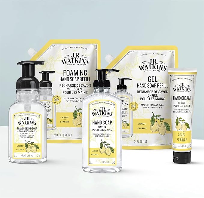 J.R. Watkins Foaming Hand Soap Refills, , Alcohol-Free Hand Wash, Cruelty-Free, , Moisturizing Hand Soap Refill for Bathroom or Kitchen, Lemon 28 fl oz Foam Soap Refill, 6 Pack