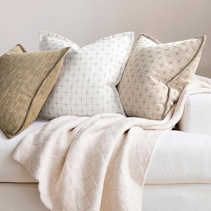 ZWJD Pillow Covers 20x20 Set of 2 Soft Polyester Textured Pillow Covers with Stylish Flange Edge Cozy Farmhouse Throw Pillows for Couch Bed Sofa Living Room