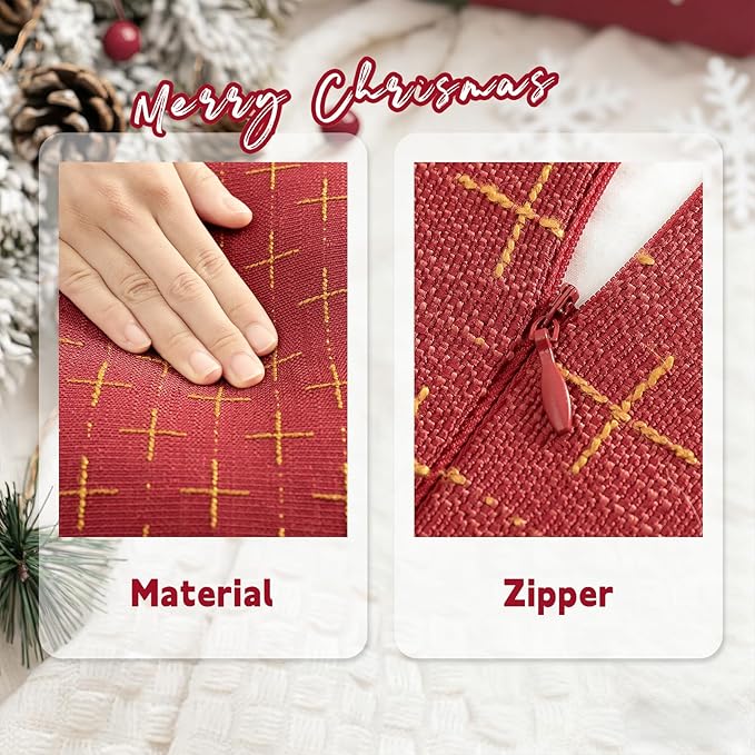 ZWJD Christmas Pillow Covers 24x24 Set of 2 Soft Polyester Textured Red Pillows with Stylish Flange Edge Cozy Farmhouse Christmas Decor for Couch Bed Sofa Living Room (Red)