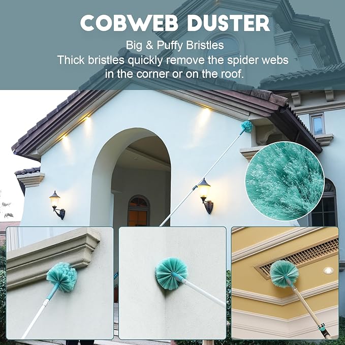 20 Foot High-Reach Duster Kit with 5-12FT Extendable Pole - High Ceiling Duster Cleaning Kit with Telescopic Pole,Cobweb Duster, Chenille Ceiling Fan Duster, Microfiber Feather Duster