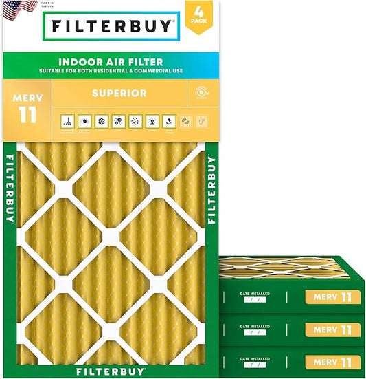 Filterbuy 16x24x2 Air Filter MERV 11 (MPR 1200) Allergen Defense Replacement (4-Pack), Electrostatic Pleated HVAC AC Furnace Filters, Made in USA (Actual Size: 15.38 x 23.38 x 1.75)