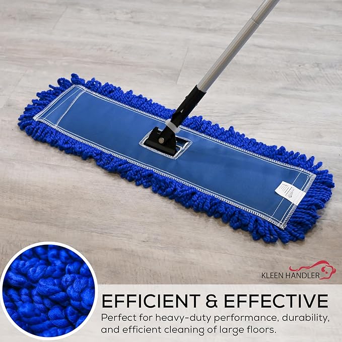 KLEEN HANDLER 24 Inch Microfiber Dust Mop Bulk Pack of 12, Medium Washable Commercial Dust Mop, Sweeper, Janitorial Dust Mop Head Replacement, Push Mop Broom, Blue