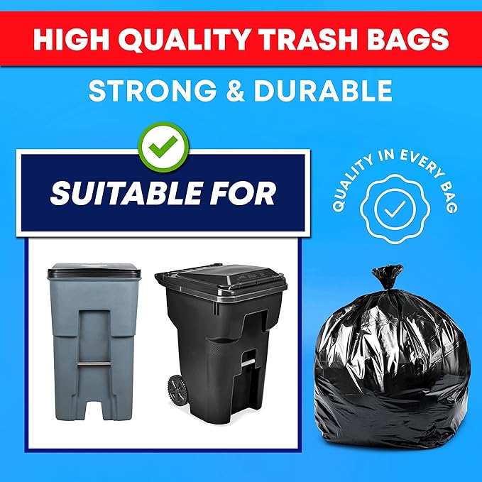 Veska 95-96 Gallon Trash Bags Heavy Duty (Huge 50 Bags W/Ties) 95-96 Gallon Trash Bags Large Black Heavy Duty Can Liners, Large 90-100 Gallon Garbage Can Liners