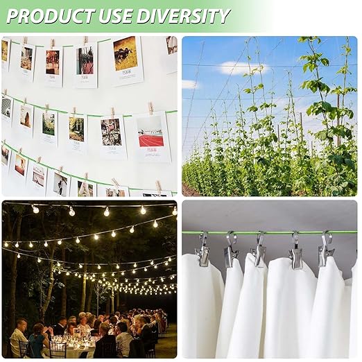 1/8" Wire Rope, 100 Ft PVC Coated Wire Cable Metal Steel Cable Trellis Kit, Multi-use Clothes Line for T Post/Climbing Grapevines Plants Outdoor/String Light Hanging Kit