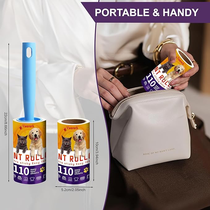 Lint Rollers for Pet Hair Extra Sticky, 440 Sheets/4 Lint Roller Refills with 2 Durable Handles, Pet Hair Roller for Clothes, Furniture, Carpet