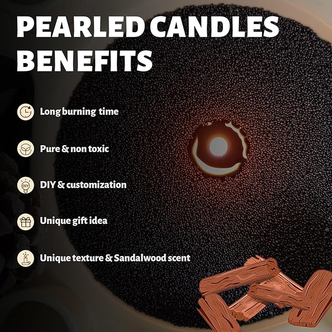 Sandalwood Scented Black Pearled Candle 18oz Luxury Sand Candle Granulated Wax - 30 Cotton Wicks – Wax for Candle Making Decorative Candles Smooth and Clean Burning Lasts up to 120 Hours