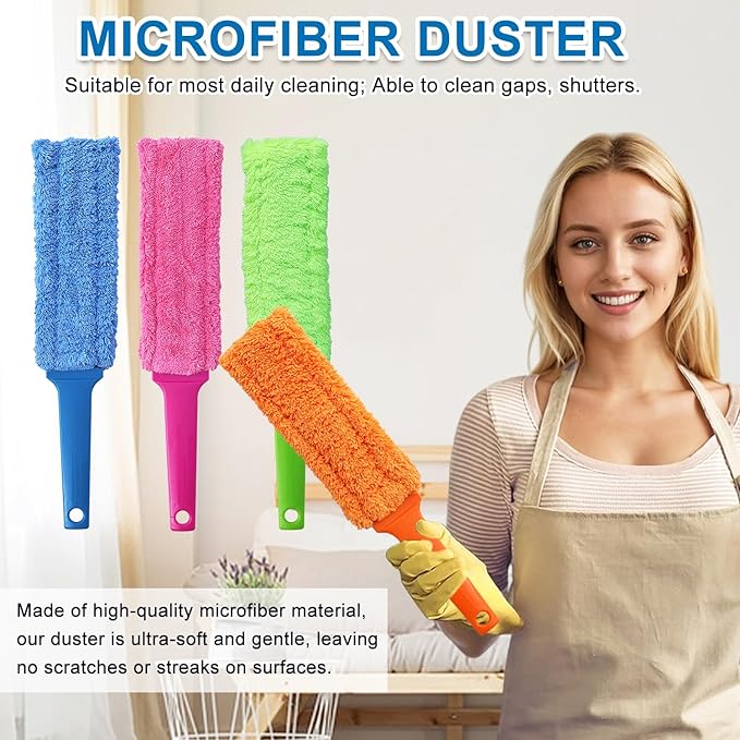 4 Pack 15 inch Reuseable Microfiber Feather Duster, Blind Duster, Gap Duster, Removable and Washable Head, Cleaning Tool for Window, Blind, Car, Wall, Dead Corner Gap, Furniture, Sofa, Screen