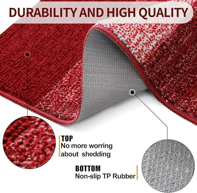 Kitinjoy Indoor Outdoor Door Mat, 40x32 Non-Slip Absorbent Dirt Trapper, Low-Profile Washable Inside Entrance Front Floor Mat, Sturdy Soft Entry Doormats for Entryway, Burgundy