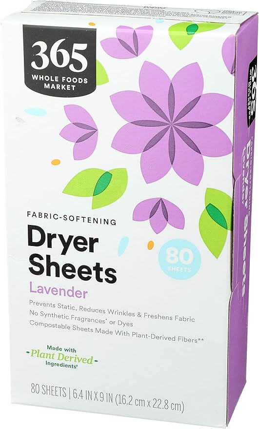 365 by Whole Foods Market, Lavender Fabric Softener Sheets 80 Count, 80 Count (Pack of 2)