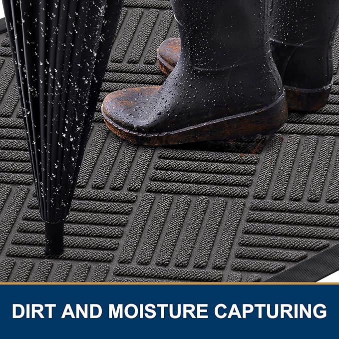 Smiry Front Door Mat Outside Entrance, Heavy Duty Outdoor Indoor Natural Rubber Doormat, Non Slip, Trap Dirt and Moisture, Easy Clean, Low Profile Patio Porch Entryway Mat, 71x23, Grey