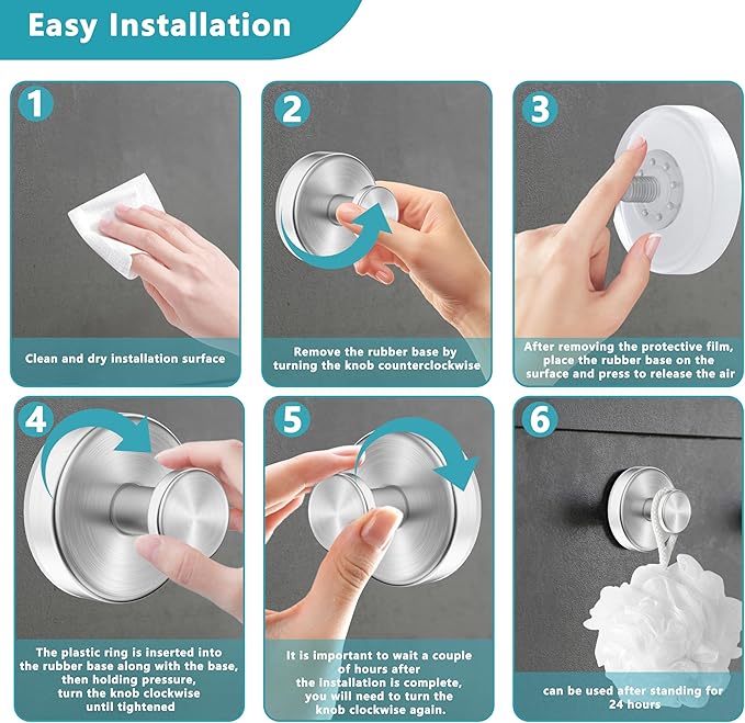 Suction Cup Hooks for Shower,Removable No Drill Towel Hooks,Upgraded 15 lbs Strong Suction hooks for Bathroom Tile,Shower Wall,Glass Door,Kitchen-Loofah,Coat,Stainless Waterproof-Silver 4 Pcs