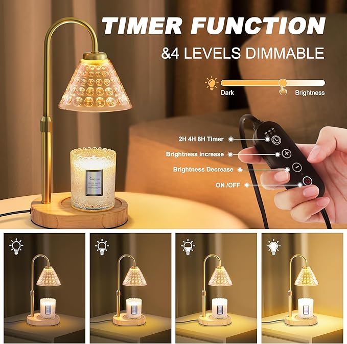 Candle Warmer Lamp with Timer Dimmable, Birthday Gifts for Women Mom, House Warming Gifts New Home Decor, Wax Melt Warmer for Jar Candles, Home Bedroom Decor with 2 Bulbs
