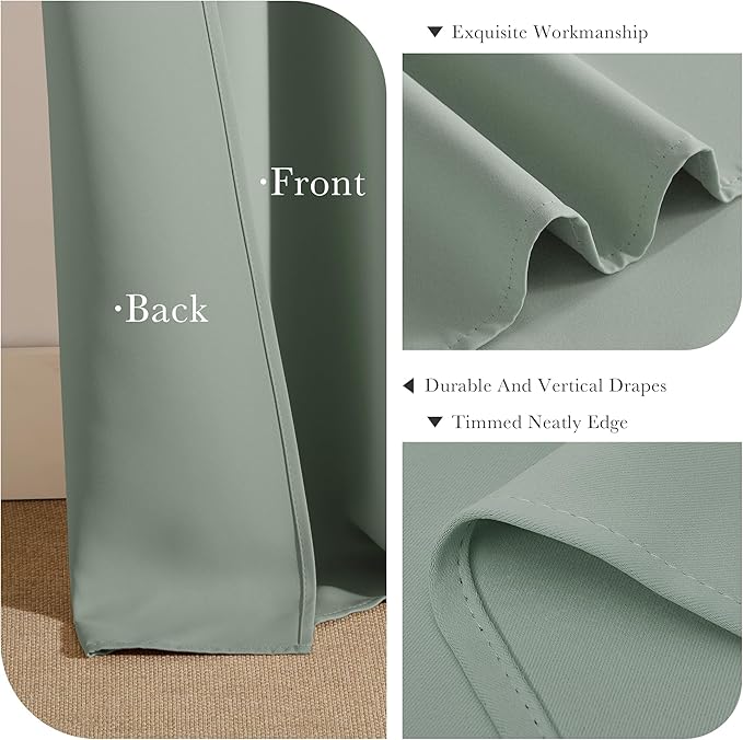 PONY DANCE Sage Green Blackout Curtains for Bedroom 63 Inch Length 2 Panels Set, Thermal Insulated Energy Saving Grommet Top Window Treatment Drapes for Living Room, W34 x L63 Inch