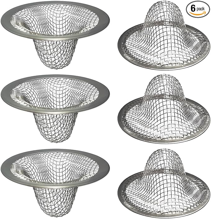 1.0" Bathroom Sink Drain Strainers, 6PCS Drain Hair Catchers for Laundry, Mop Pool, Utility, Slop, RV Sink, Stainless Steel Drain Filter