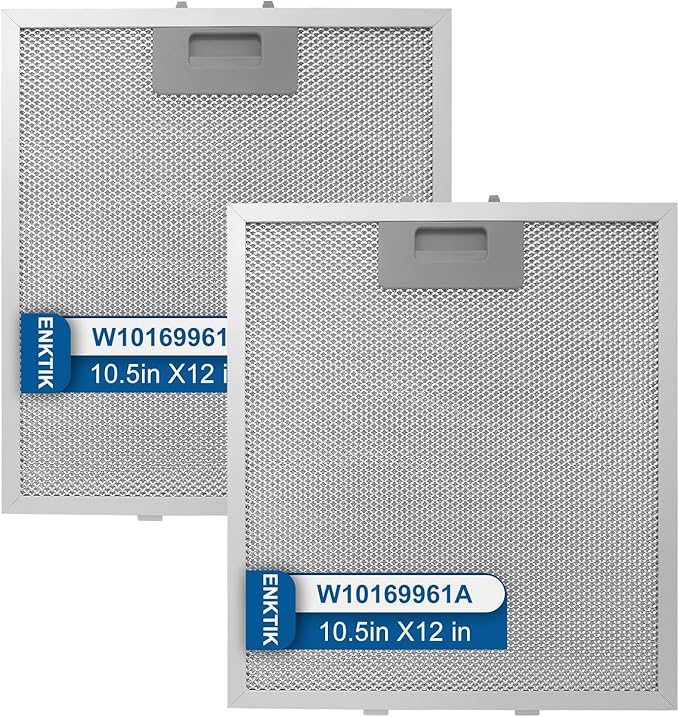 Range Hood Filter Replacement 12" x 10.5"W10169961A With 5-Layer Aluminum Mesh Fit for Whirlpool Stove vent filter for Kitchen Overhead Exhaust Fan Blocks Grease & Filters Oven Air (2PIC)