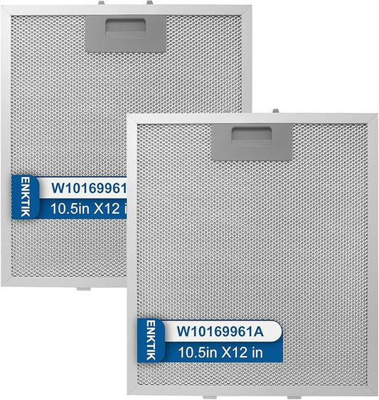 Range Hood Filter Replacement 12" x 10.5"W10169961A With 5-Layer Aluminum Mesh Fit for Whirlpool Stove vent filter for Kitchen Overhead Exhaust Fan Blocks Grease & Filters Oven Air (2PIC)