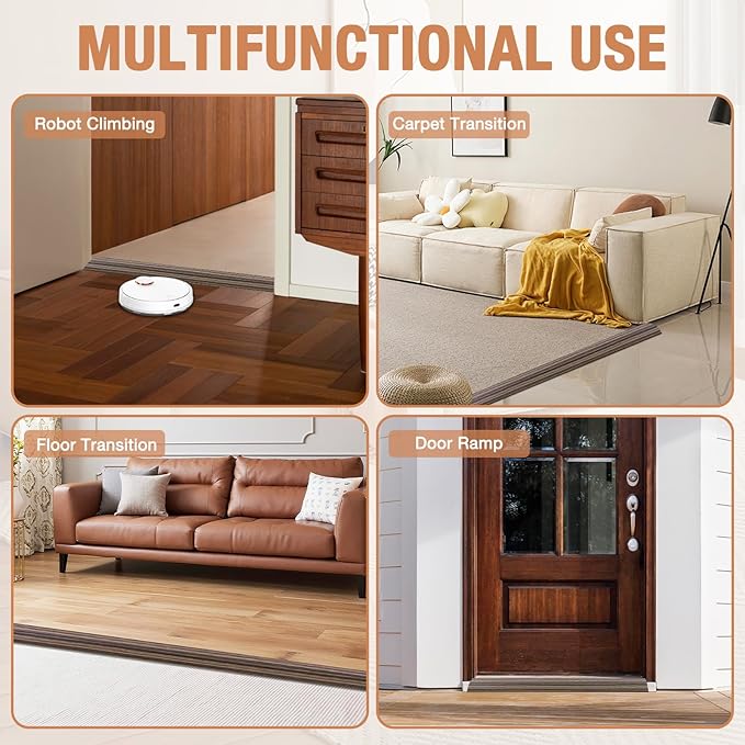 Floor Transition Strip Self Adhesive Vinyl Door Threshold for Doorways Carpet Edging Trim Overlap Edge Reducer for Laminate Floor, Carpet, Tile (Smoked Brown Wood Grain, 3/5" to 4/5", 6.6Ft)