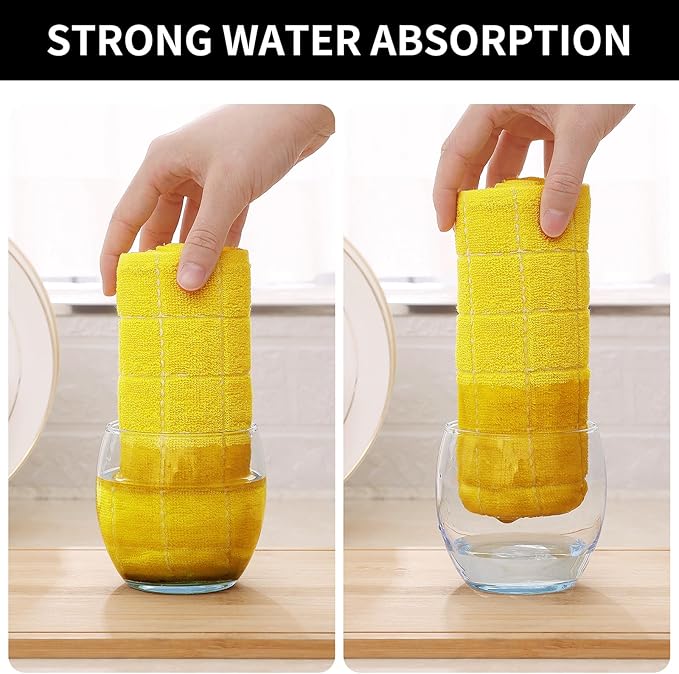 Homaxy 100% Cotton Terry Kitchen Towels(Yellow, 13 x 28 inches), Checkered Designed, Soft and Super Absorbent Dish Towels, 8 Pack